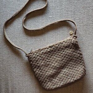 The SAK Brown Crochet Shoulder Handbag Purse Small Rare